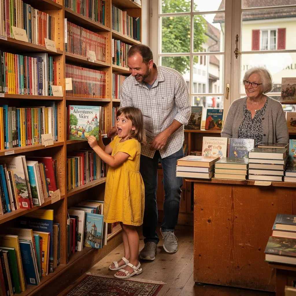 Ein Regal mit einer sorgfältigen Auswahl an preiswerten, gebrauchten Romanen und Sachbüchern.