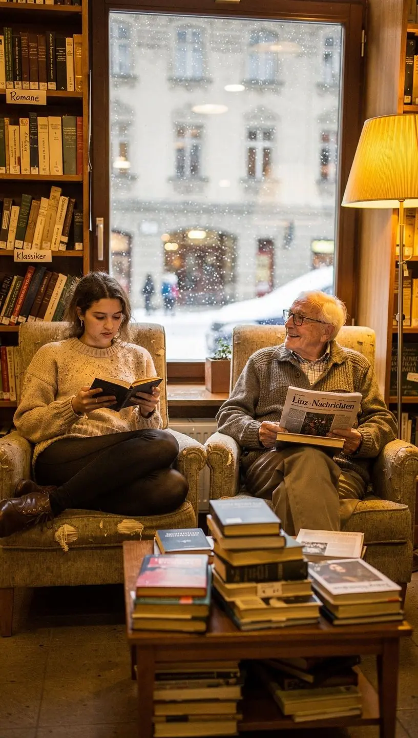 Ein Stapel gebrauchter Bücher in verschiedenen Farben und Größen auf einem Holztisch.