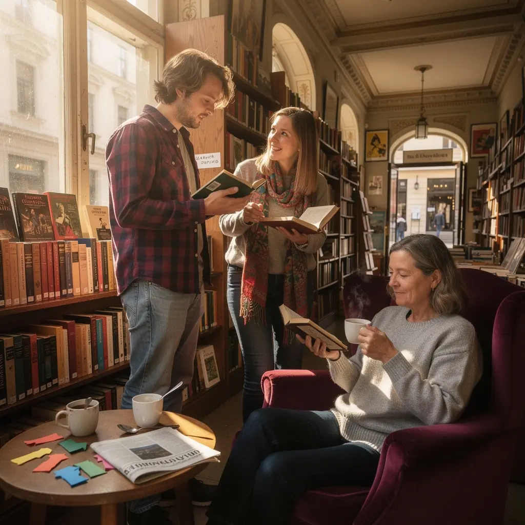Ein Stapel gebrauchter Bücher in einem gemütlichen Lesesessel, ideal für literarische Entdeckungen.