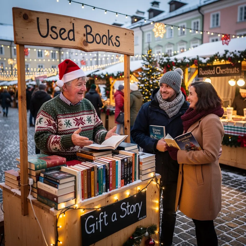 Eine Nahaufnahme von einem offenen Buch, das auf einer weichen Decke liegt, umgeben von Lesematerialien.
